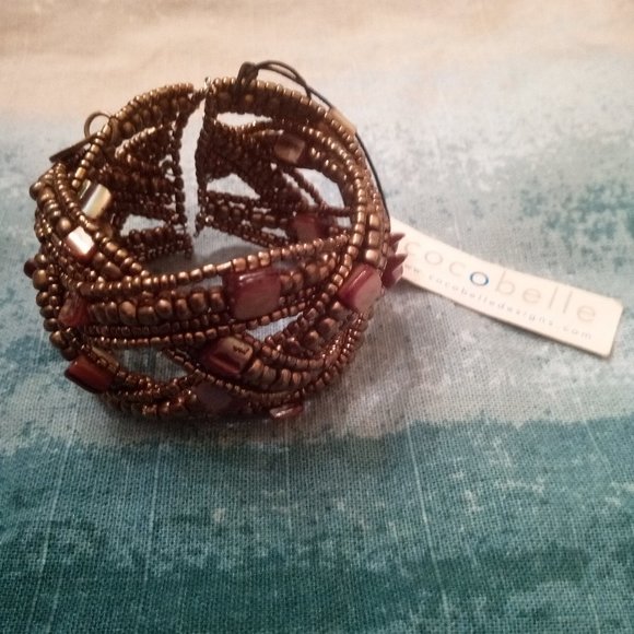 Cocobelle Beaded Cuff Bracelet in Brown NWT - Picture 1 of 8